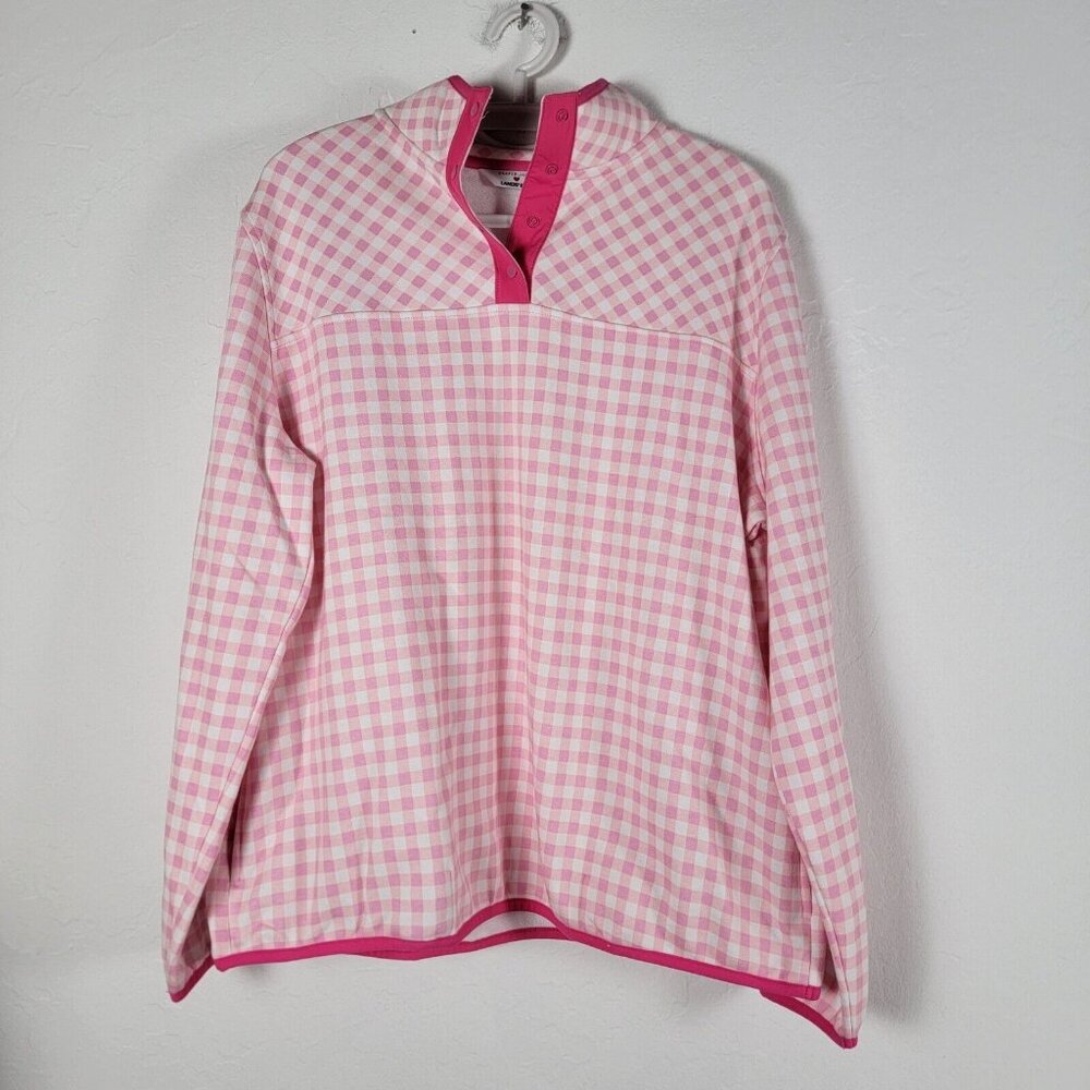 Draper James x Lands' End Women's Serious Sweats Snap Neck Pullover Pink Outdoor